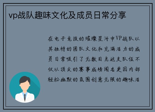 vp战队趣味文化及成员日常分享